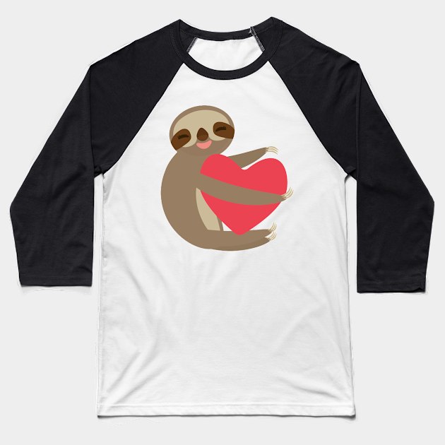 Cute sloth with red heart 2 Baseball T-Shirt by EkaterinaP